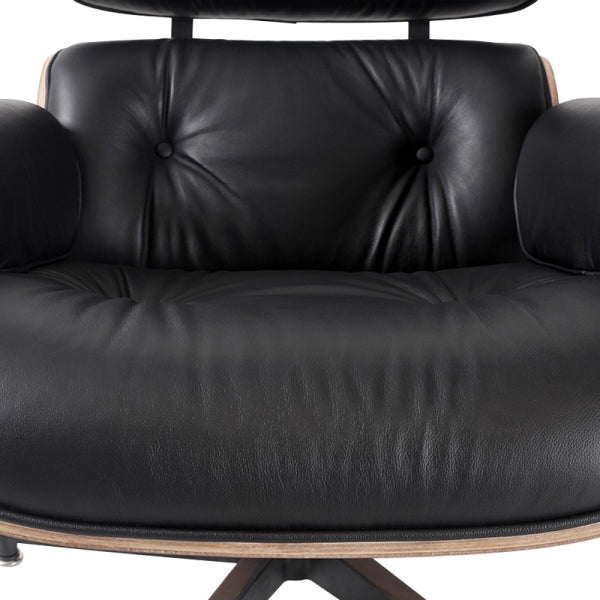 Classic Charles Eames Lounge Chair Replica – Black Italian Leather | Walnut Wood | Black Base