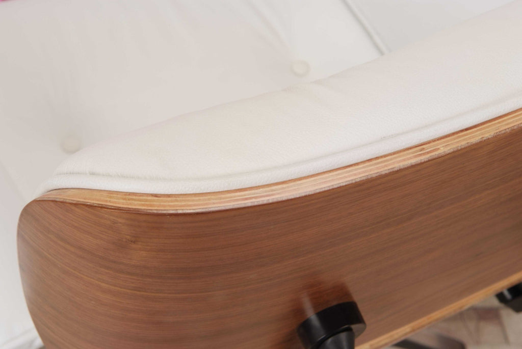Classic Eames Style Lounge Chair & Ottoman Replica – White Leather Walnut Wood
