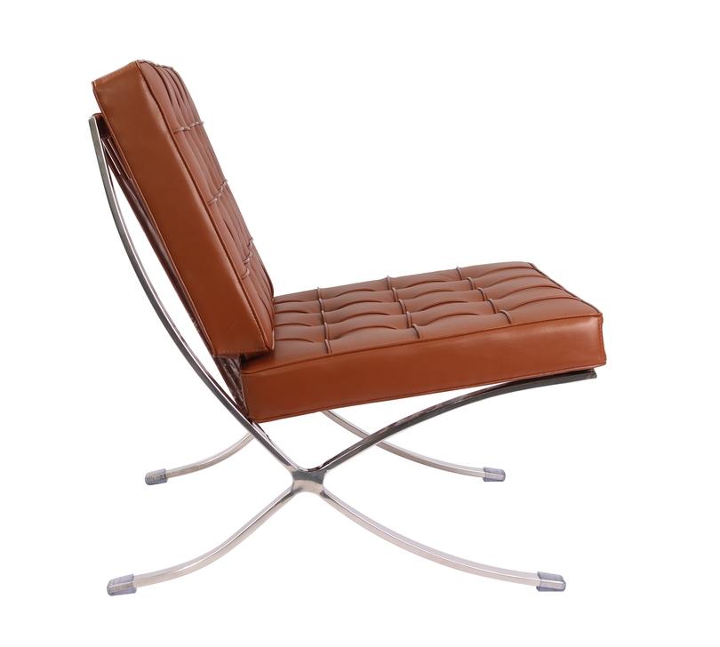 Premium Barcelona Chair and Ottoman Tan Brown Set – Mies Van Der Rohe Replica | Tan Brown Leather Lounge Chair