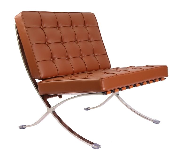 Premium Barcelona Chair and Ottoman Tan Brown Set – Mies Van Der Rohe Replica | Tan Brown Leather Lounge Chair