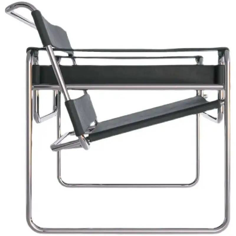 Vassily Style Lounge Chair – Black Saddle Leather Stainless Steel Frame | Bauhaus Armchair