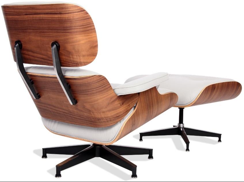 Classic Eames Style Lounge Chair & Ottoman Replica – White Leather Walnut Wood